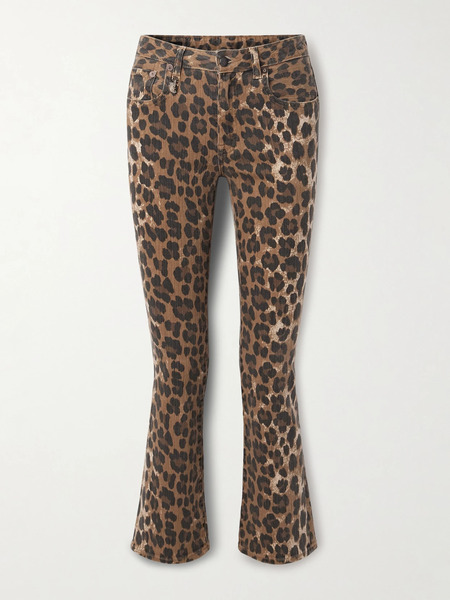  R13   Kick Fit Cropped Leopard Print Mid Rise Flared Jeans   Leopard Print 
