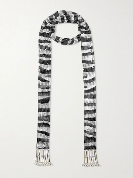  Rabanne   Fringed Zebra Print Chainmail Scarf   Zebra Print 