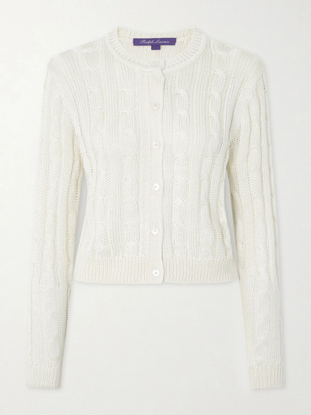  Ralph Lauren Collection   Cable Knit Silk Cardigan   Cream 