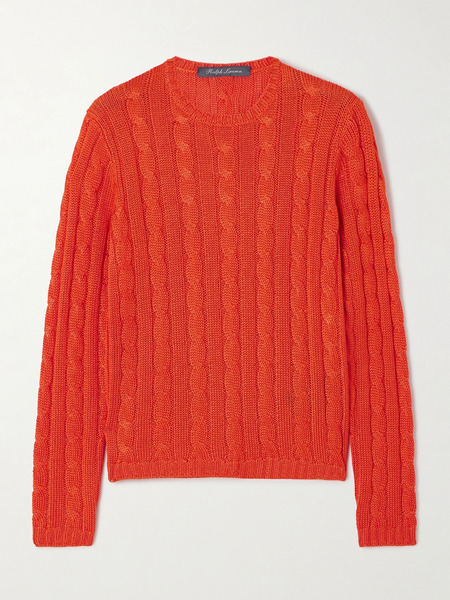  Ralph Lauren Collection   Cable Knit Silk Sweater   Bright Orange 