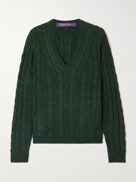  Ralph Lauren Collection   Cable Knit Silk Sweater   Dark Green 