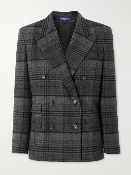  Ralph Lauren Collection   Kent Double Breasted Checked Wool Blazer   Dark Gray 
