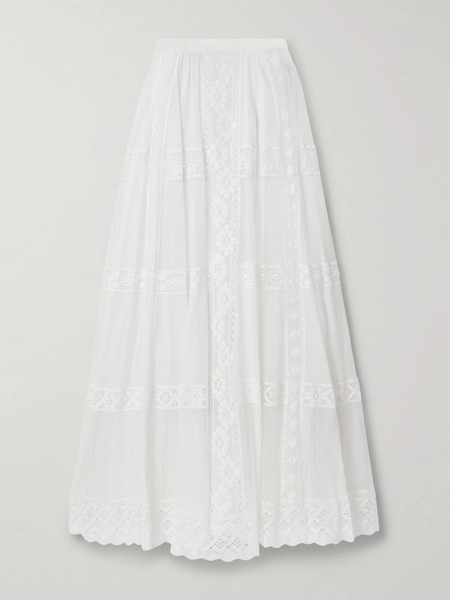  Ralph Lauren Collection   Malti Lace Trimmed Cotton And Mulberry Silk Blend Voile And Tulle Maxi Skirt   White 