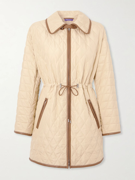 Ralph Lauren Collection   Saundra Leather Trimmed Padded Shell Jacket   Tan 