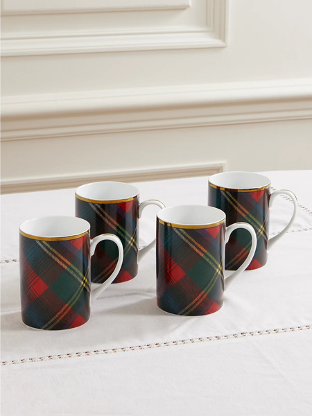  Ralph Lauren Home   Alexander Set Of Four Gold Plated Checked Porcelain Mugs   Multi 