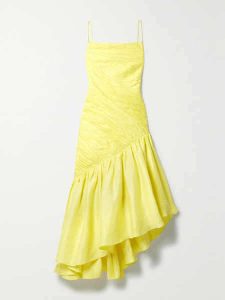  Rasario   Asymmetric Ruffled Linen Blend Dress   Yellow 