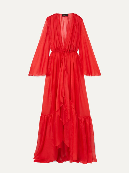  Rasario   Ruffled Silk Chiffon Jacket   Red 