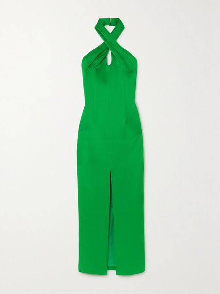  Rasario   Satin Halterneck Midi Dress   Green 