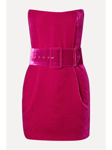  Rasario   Strapless Belted Velvet Mini Dress   Magenta 