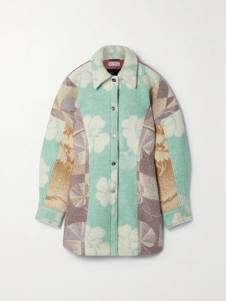  Rave Review   + Net Sustain Oversized Patchwork Printed Felt Jacket   Blue 