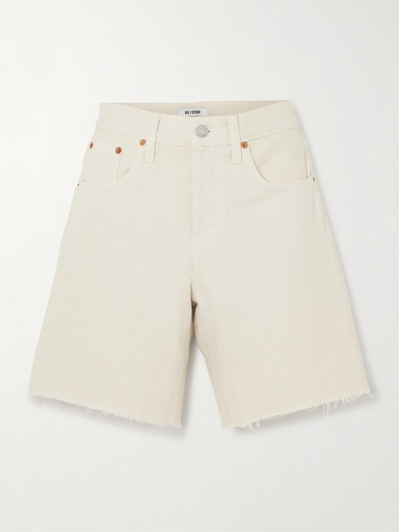  Re/done   Boyfriend Frayed Denim Shorts   Cream 