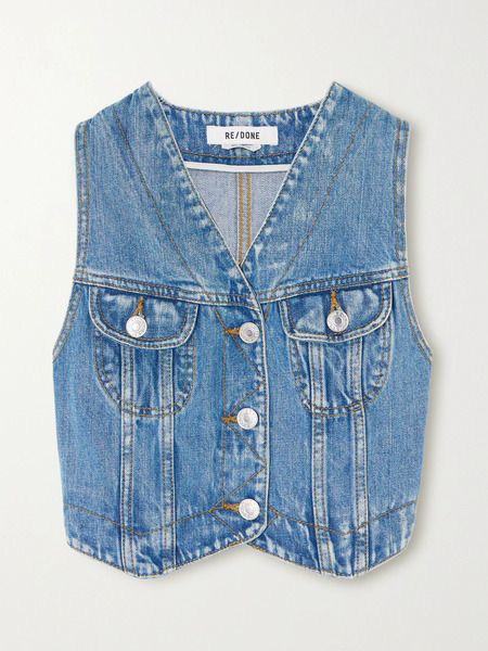  Re/done   Cropped Paneled Denim Vest   Light Denim 