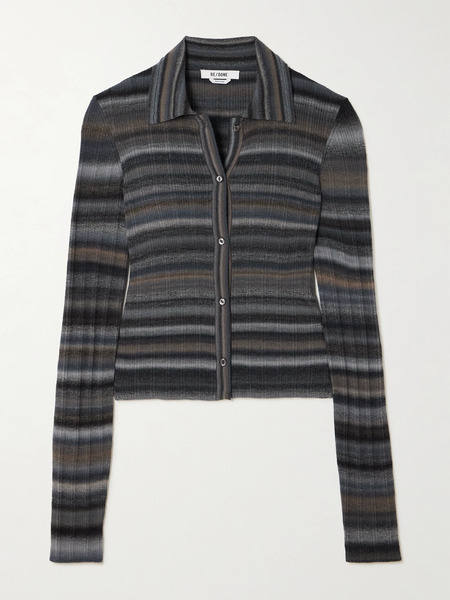  Re/done   Cropped Striped Wool Cardigan   Gray 