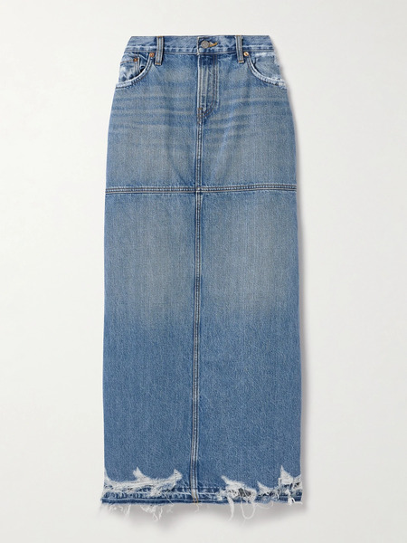  Re/done   Frayed Paneled Denim Maxi Skirt   Mid Denim 