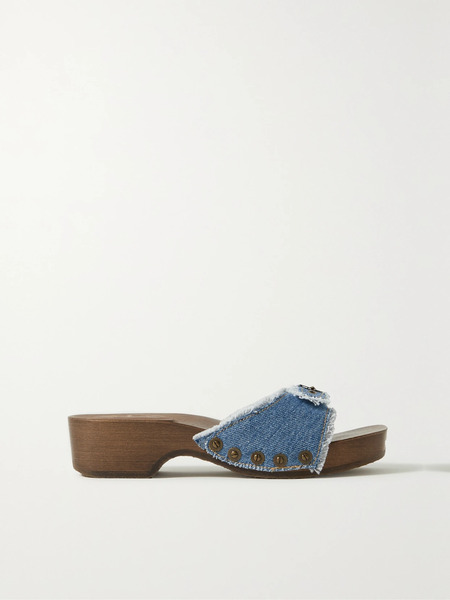  Re/done   + Net Sustain + Scholl Buckled Denim Clogs   Light Denim 