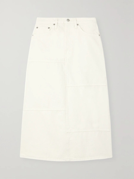  Re/done   Paneled Denim Midi Skirt   White 