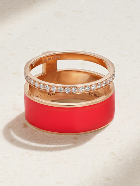  Repossi   Berbere 18 Karat Rose Gold, Lacquer And Diamond Ring   Red 