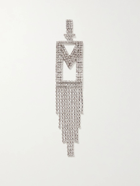  Retrofête   Alphabet Rhodium Plated Crystal Single Earring   Silver 