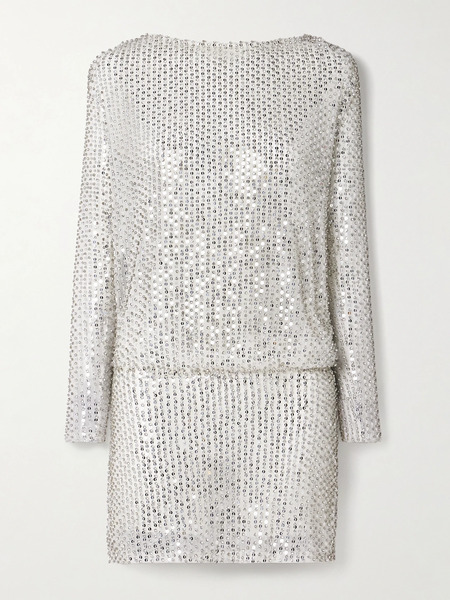  Retrofête   Danae Draped Embellished Tulle Mini Dress   Silver 