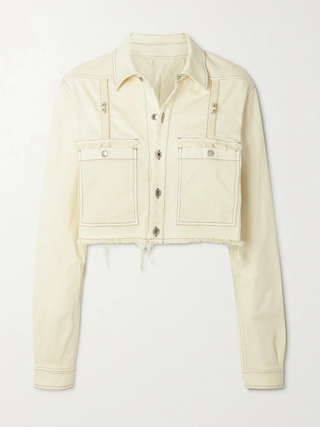  Rick Owens   Cropped Distressed Denim Jacket   Cream 