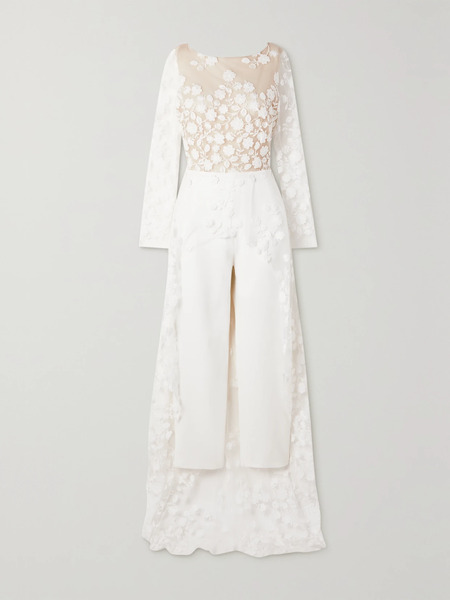  Rime Arodaky   Patsy Lace Trimmed Embroidered Tulle And Crepe Jumpsuit   White 