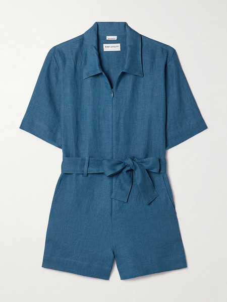  Rivet   Influencer Belted Linen Playsuit   Storm Blue 