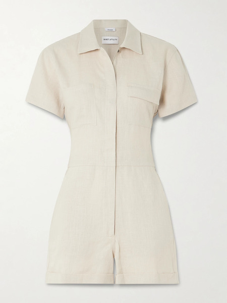  Rivet Utility   Dreamer Linen Playsuit   Beige 
