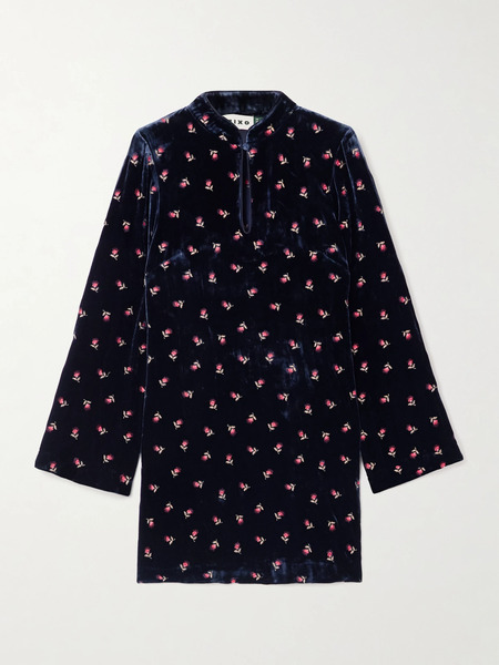  Rixo   Calla Floral Embroidered Velvet Mini Dress   Navy 
