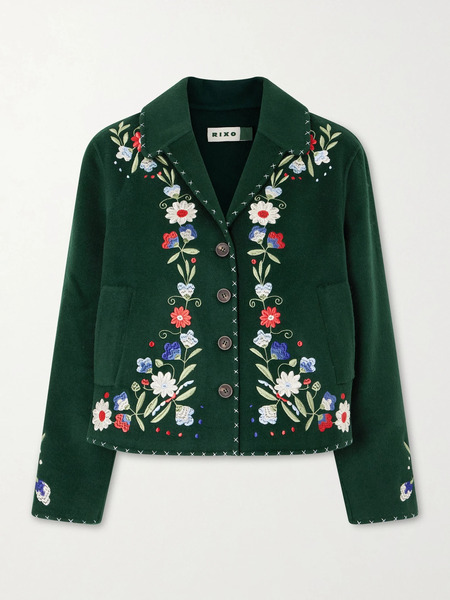  Rixo   Jude Embroidered Wool Blend Felt Jacket   Green 