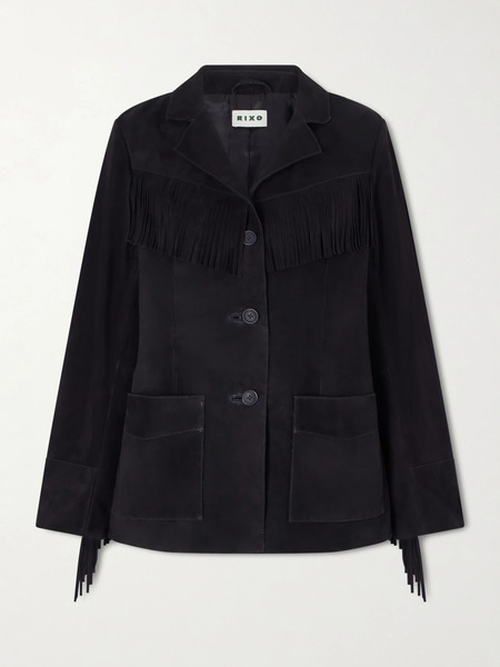  Rixo   Teagan Fringed Suede Jacket   Black 