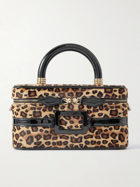  Roger Vivier   Belle Vivier Patent Leather Trimmed Leopard Print Calf Hair Cosmetics Case   Leopard Print 