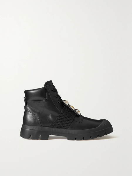  Roger Vivier   Walky Viv' Crystal Embellished Leather Ankle Boots   Black 