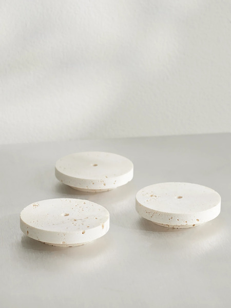  Róhe   Dish Small Set Of Three Travertine Candleholders   Off White 