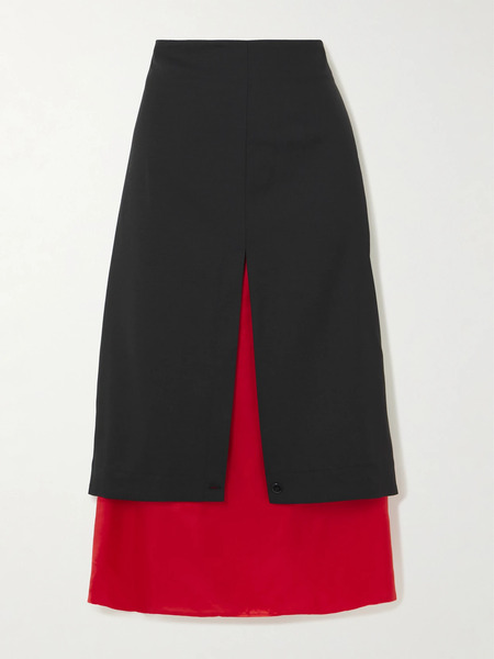  Róhe   Layered Wool And Chiffon Midi Skirt   Black 