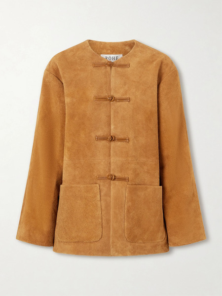  Róhe   Mandarin Paneled Suede Jacket   Light Brown 