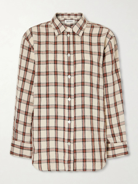  Róhe   Oversized Checked Linen Shirt   Brown 
