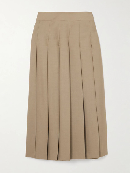  Róhe   Pleated Wool Blend Midi Wrap Skirt   Beige 
