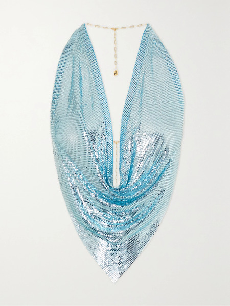  Rosantica   Mermaid Open Back Chainmail Halterneck Top   Blue 