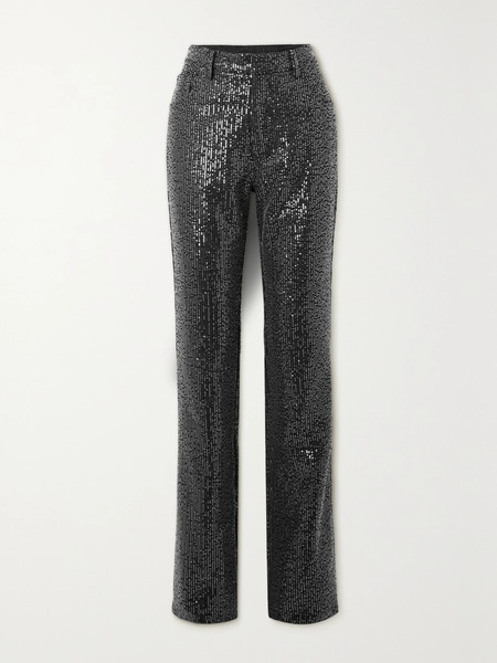  Rotate Birger Christensen   + Net Sustain Rottan Sequin Trimmed Organic Mid Rise Straight Leg Jeans   Black 