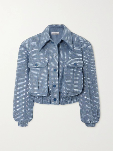  Rowen Rose   Sequin Embellished Denim Bomber Jacket   Light Denim 
