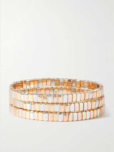  Roxanne Assoulin   The Mini Cobra Set Of Three, Yellow Gold, Silver And Rose Tone Bracelets   One Size 
