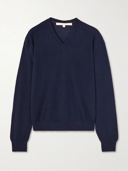  Rùadh   Oscar Embroidered Merino Wool Sweater   Navy 
