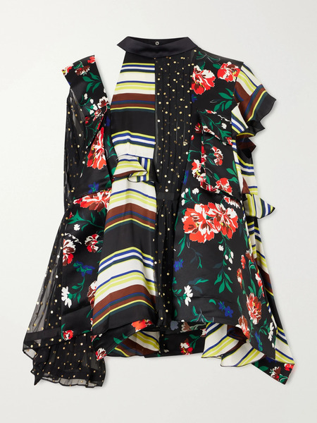  Sacai   Pattern Mix Printed Ruffled Blouse   Black 