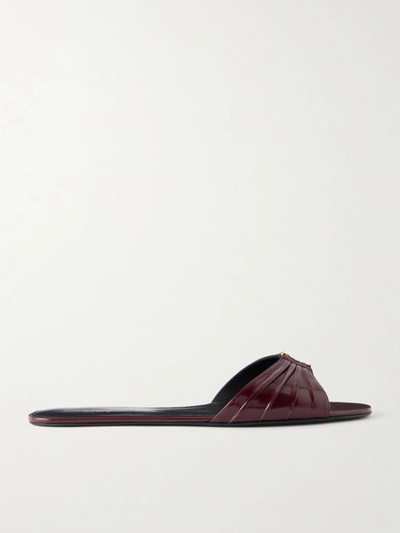  Saint Laurent   Babylone Embellished Gathered Glossed Leather Slides   Burgundy 