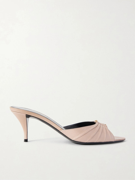 Saint Laurent   Babylone Embellished Gathered Leather Mules   Taupe 