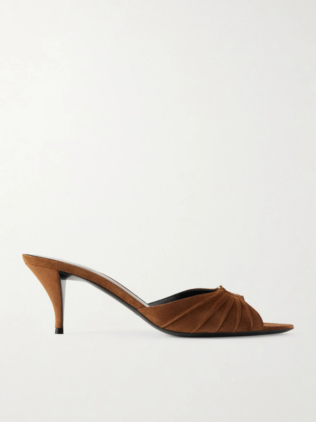  Saint Laurent   Babylone Embellished Gathered Suede Mules   Brown 