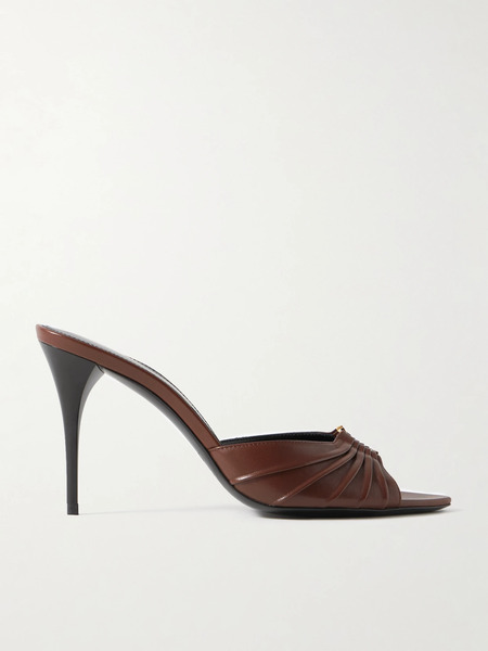  Saint Laurent   Babylone Embellished Pleated Leather Mules   Brown 