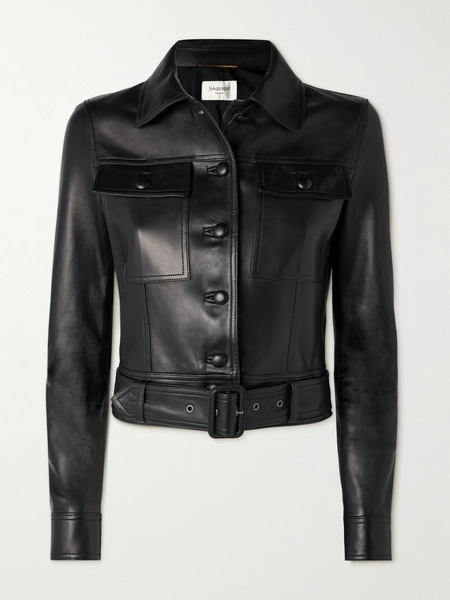  Saint Laurent   Belted Leather Biker Jacket   Black 