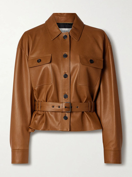  Saint Laurent   Belted Leather Jacket   Brown 