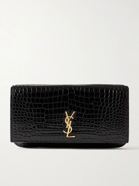  Saint Laurent   Cassandre Croc Effect Leather Phone Case   Black 
